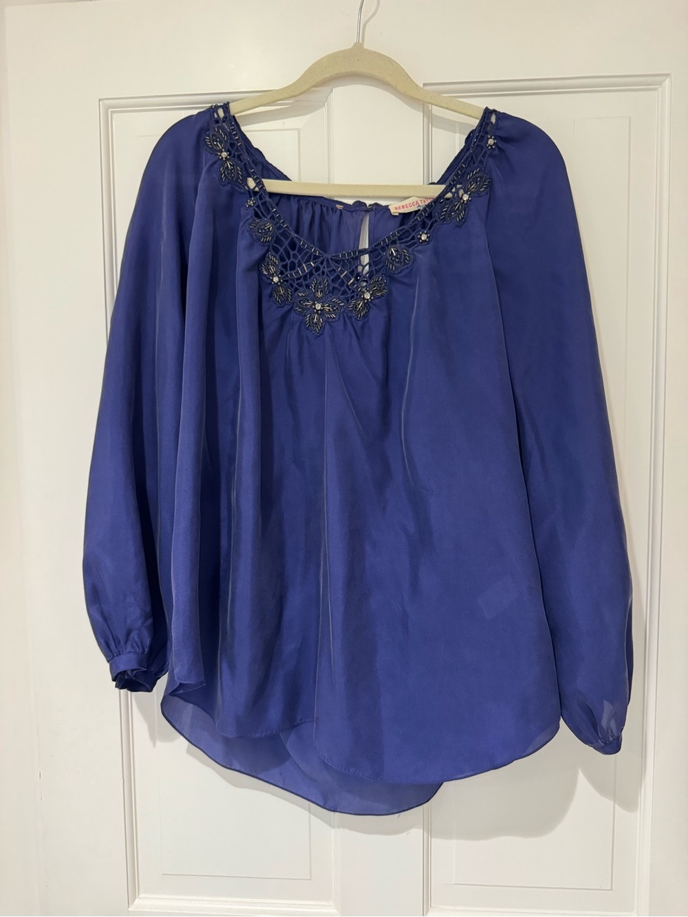 Rebecca Taylor navy silk Embroidered Scoop Neck Blouse